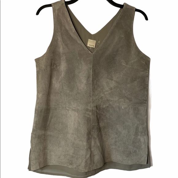 ecru Tops - Ecru Grey Suede Vneck Festival style tank top